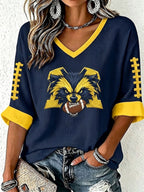 Women'S Football Print Waffle  Top