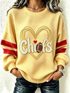 Women's Football Print Crew Neck Check Sweatshirt