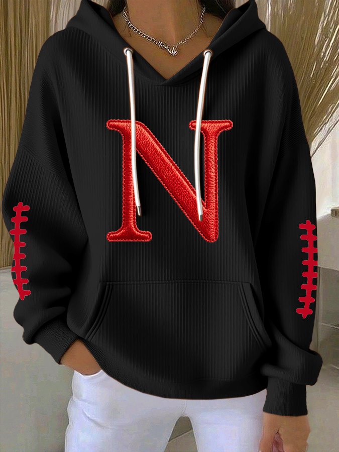 Women'S Football Print Hooded Sweatshirt