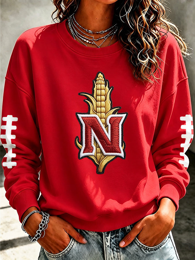 Women'S Retro Football Round Neck Sports Shirt