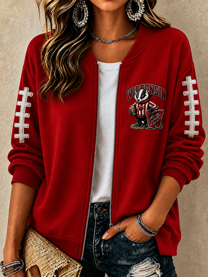 Women'S Football Printed Knitted Jacquard Jacket