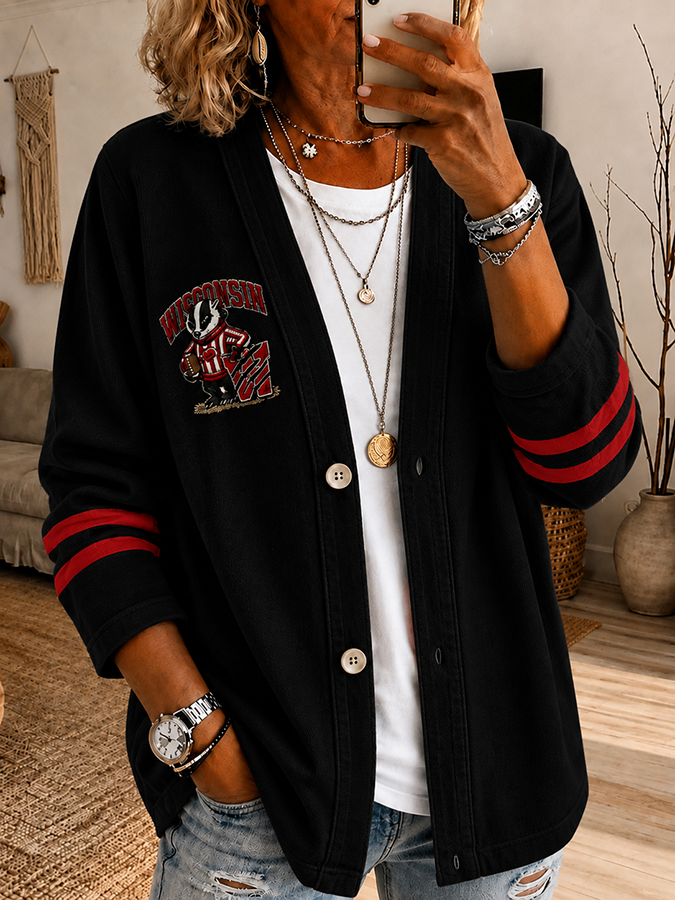 Women'S Football Print  Cardigan