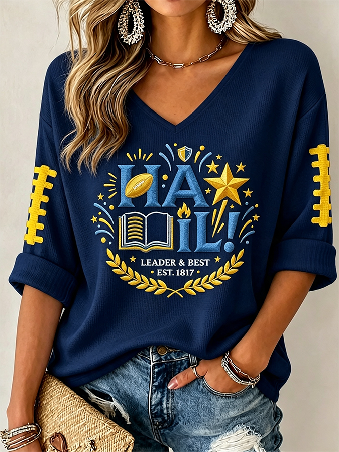 Women'S Football Print Waffle  Top