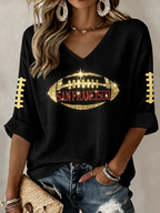 Women'S Football Print Waffle  Top