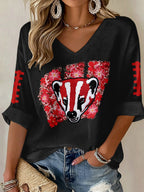 Women'S Football Print Waffle  Top