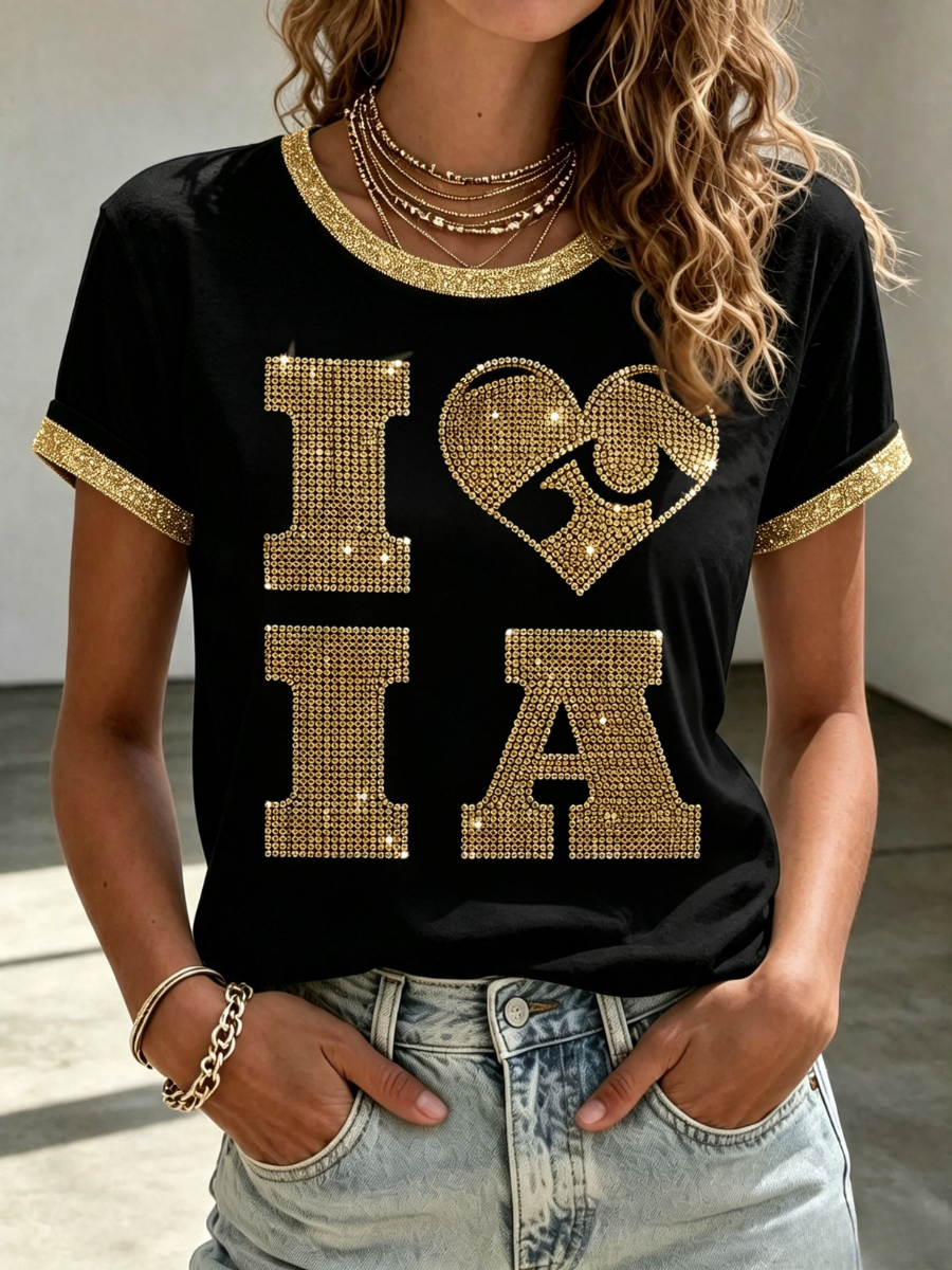 Women'S Rugby Printed Round Neck Short Sleeved T-Shirt