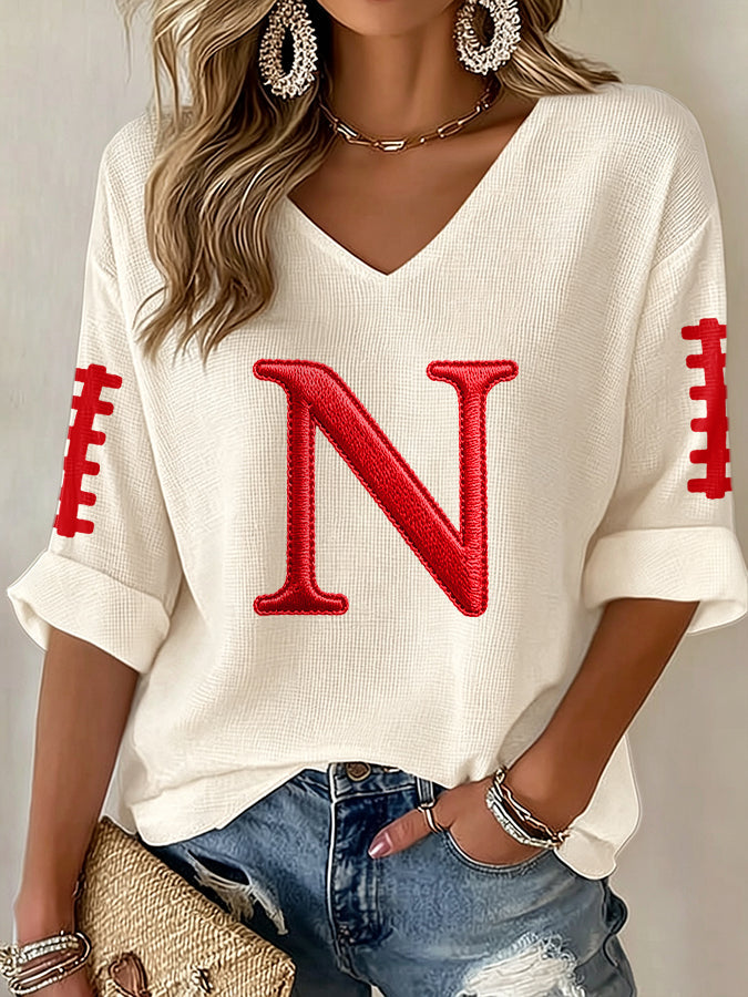 Women'S Football Print Waffle  Top
