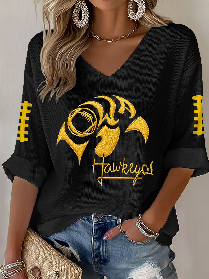 Women'S Football Print Waffle  Top