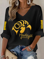 Women'S Football Print Waffle  Top