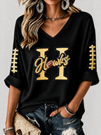 Women'S Rugby Patterned Waffle V-Neck Top