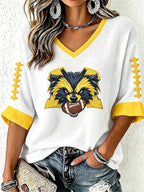 Women'S Football Print Waffle  Top