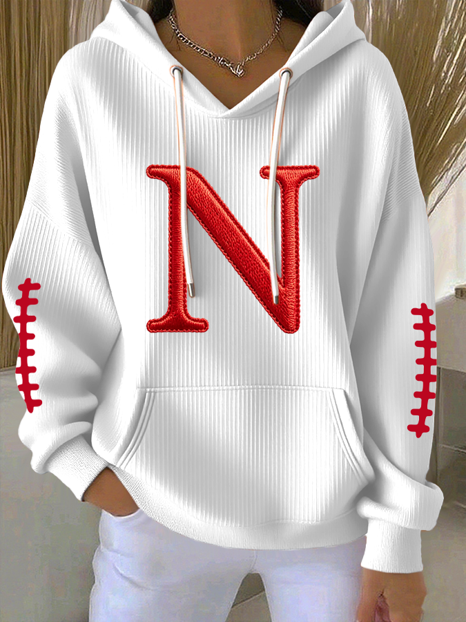 Women'S Football Print Hooded Sweatshirt