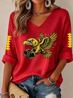 Women'S Rugby Patterned Waffle V-Neck Top