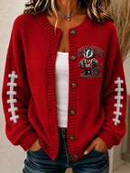Women'S Football Printed Knitted Cardigan