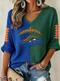 Women'S Rugby Patterned Waffle V-Neck Top