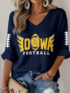 Women'S Rugby Patterned Waffle V-Neck Top