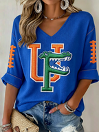 Women'S Rugby Patterned Waffle V-Neck Top