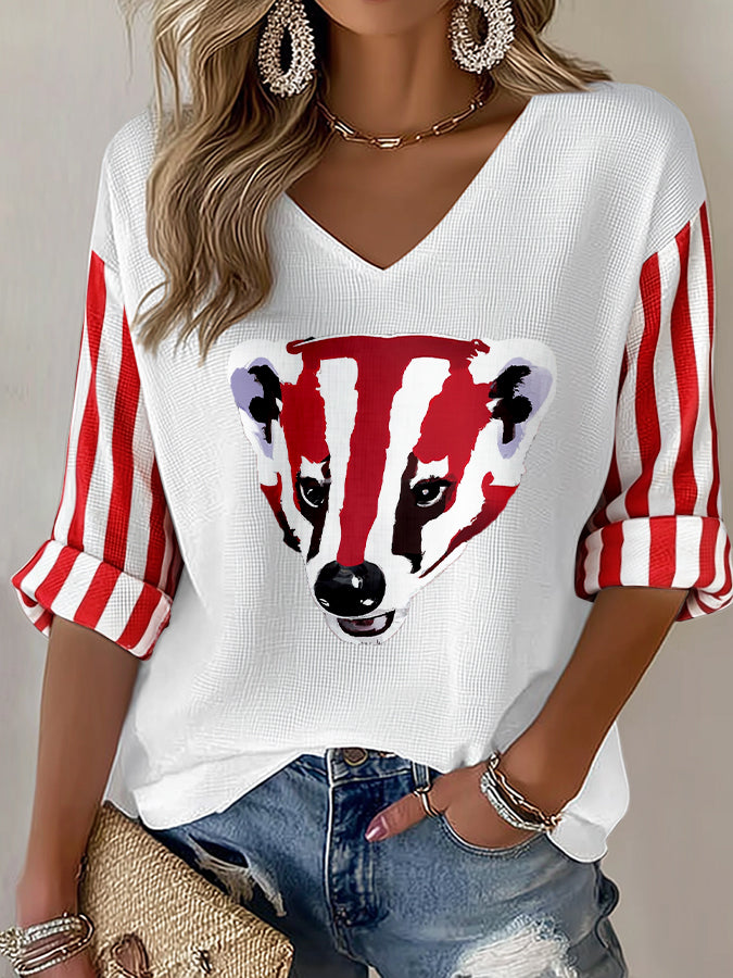 Women'S Football Print Waffle  Top