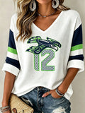Women'S Seattle Football Vintage Fashion Printed Waffle T-Shirt