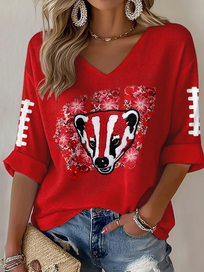 Women'S Football Print Waffle  Top
