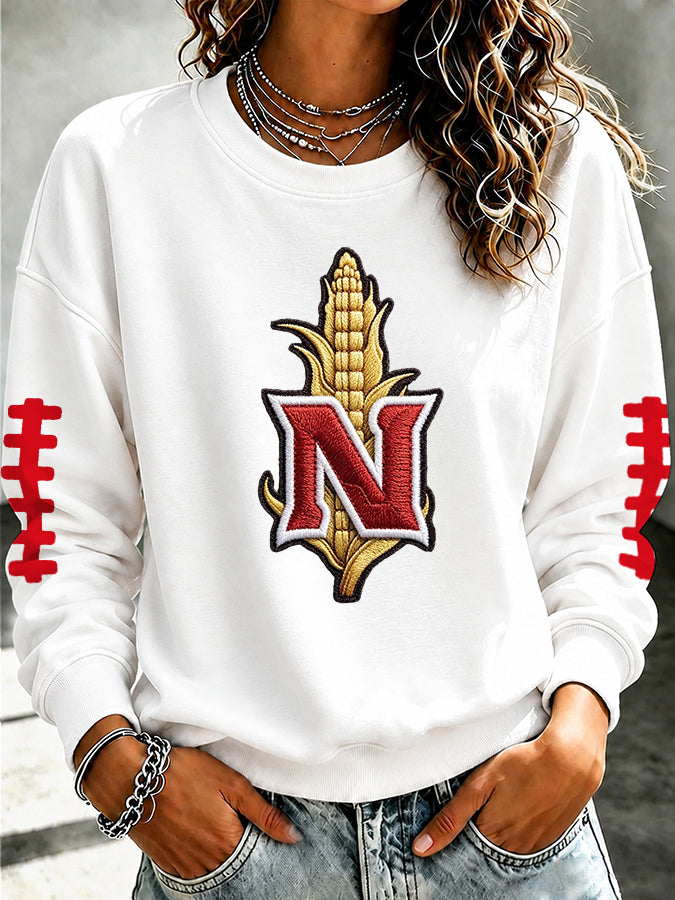Women'S Retro Football Round Neck Sports Shirt