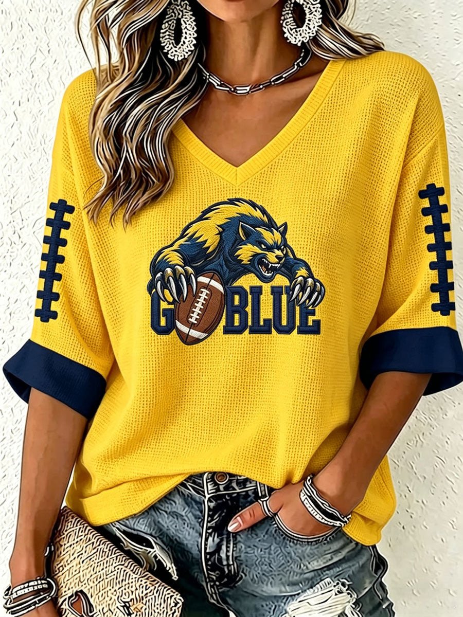 Women'S Football Print Waffle  Top