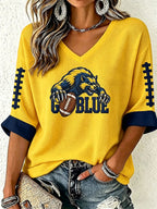 Women'S Football Print Waffle  Top