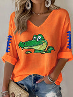 Women'S Football Print Waffle  Top