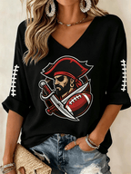 Women's Football Print Casual Waffle Top