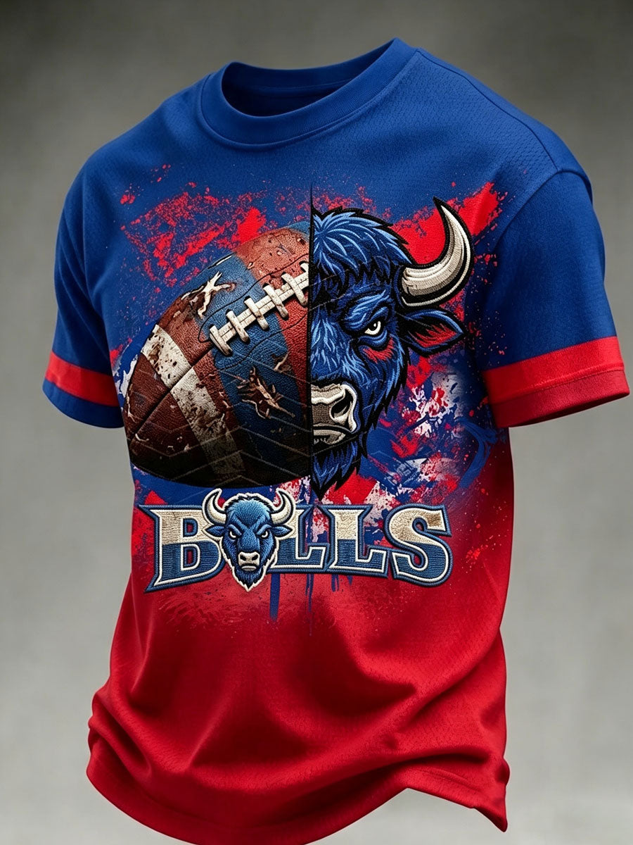Men's football printed short sleeved T-shirt