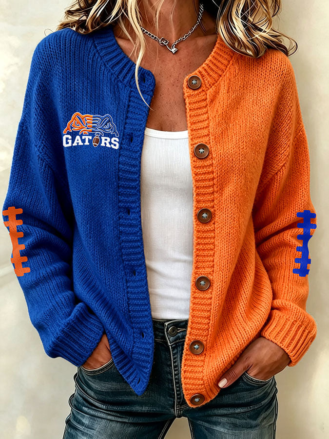 Women'S Football Printed Knitted Cardigan