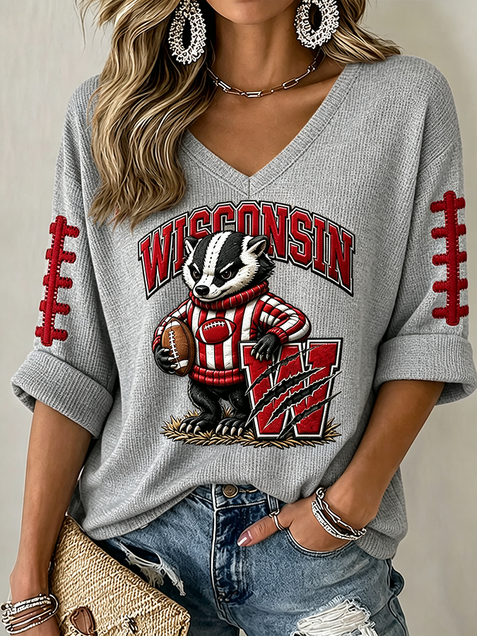 Women'S Football Print Waffle  Top