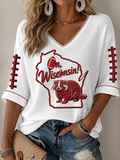 Women'S Football Print Waffle  Top
