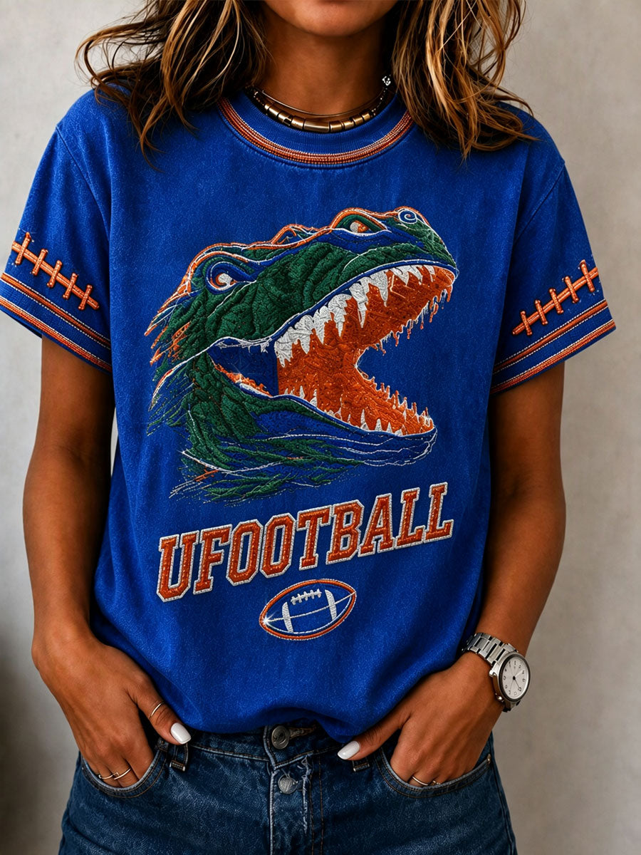 Women'S Rugby Printed Round Neck Short Sleeved T-Shirt