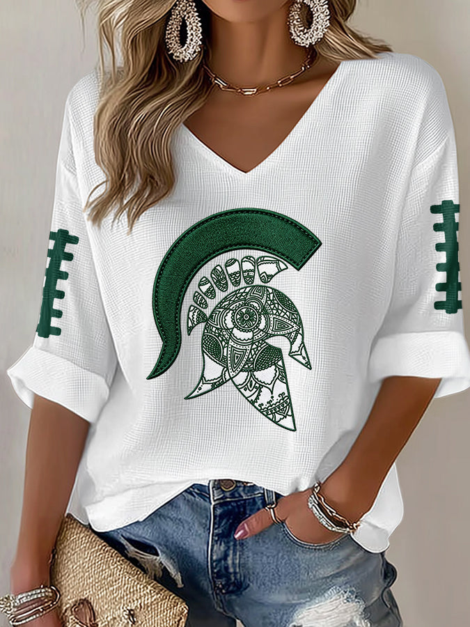 Women'S Football  Print Waffle  Top