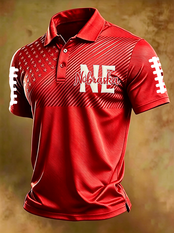 Men'S Football Print Polo T-Shirt