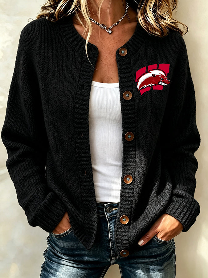 Women's Football Fans Printed Knitted Cardigan Top