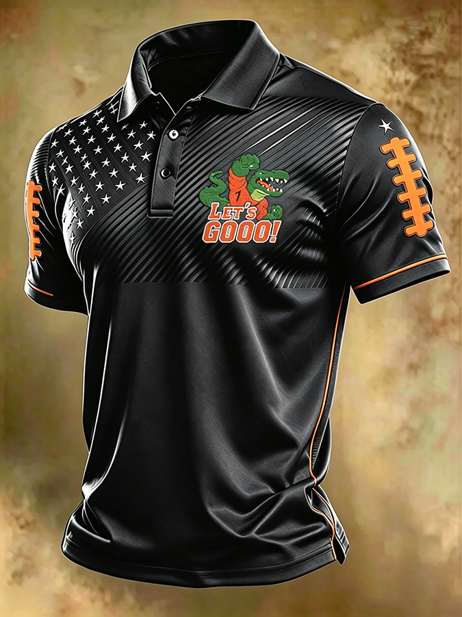 Men'S Retro Football Print Polo T-Shirt