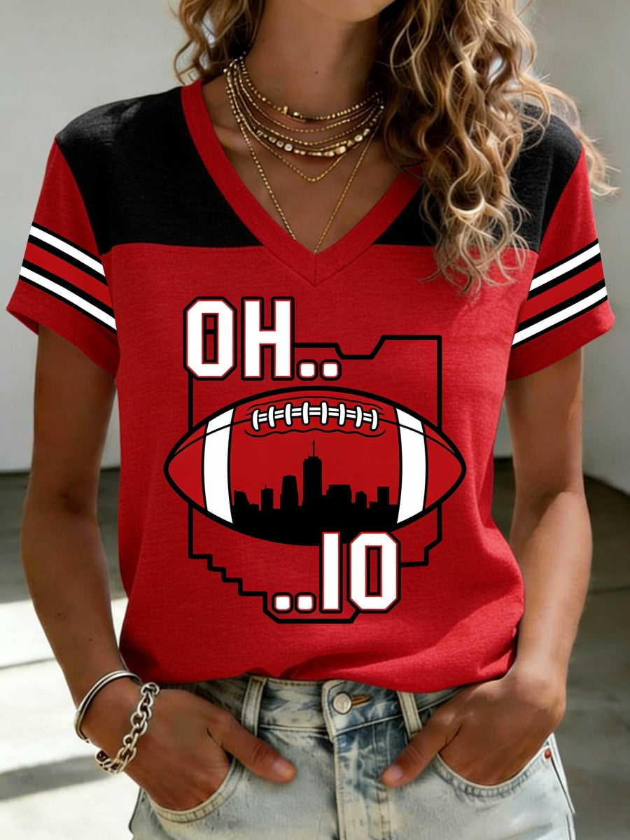 Women's Football Print V-Neck T-Shirt