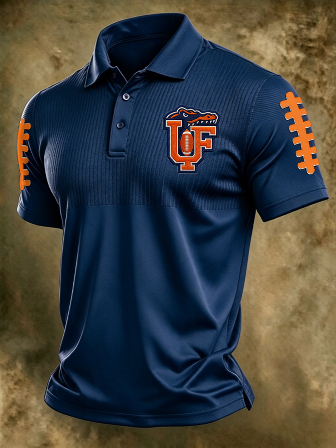 Men'S Retro Football Print Polo T-Shirt