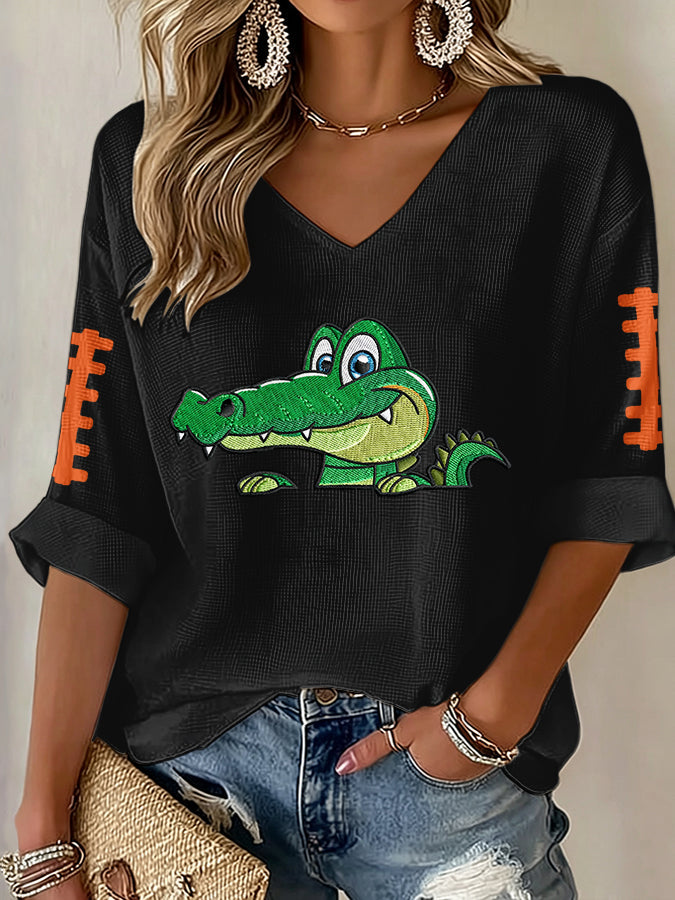 Women'S Football Print Waffle  Top