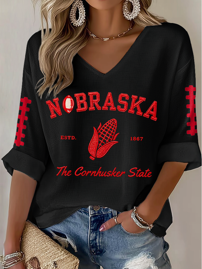 Women'S Football Print Waffle  Top