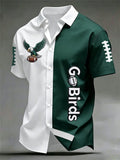 Men's Asymmetric Splicing Color Football Printed Lapel Shirt