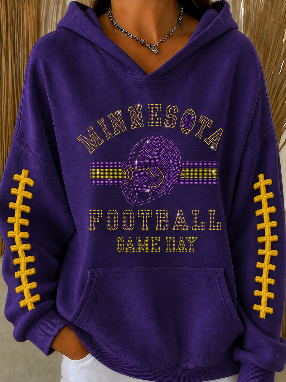 Women'S Football Fans Print Vintage Hoodie