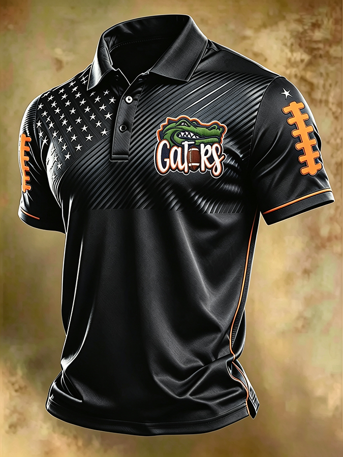 Men'S Retro Football Print Polo T-Shirt