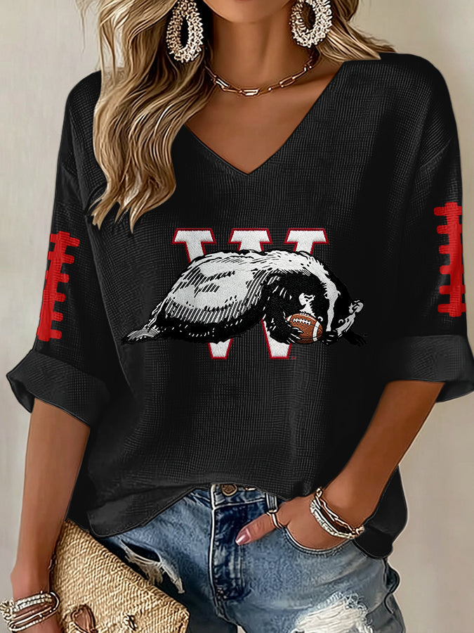 Women'S Football Print Waffle  Top