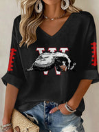 Women'S Football Print Waffle  Top