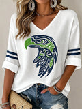 Women'S Seattle Football Vintage Fashion Printed Waffle T-Shirt