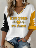 Women's Football Printed V-Neck T-Shirt