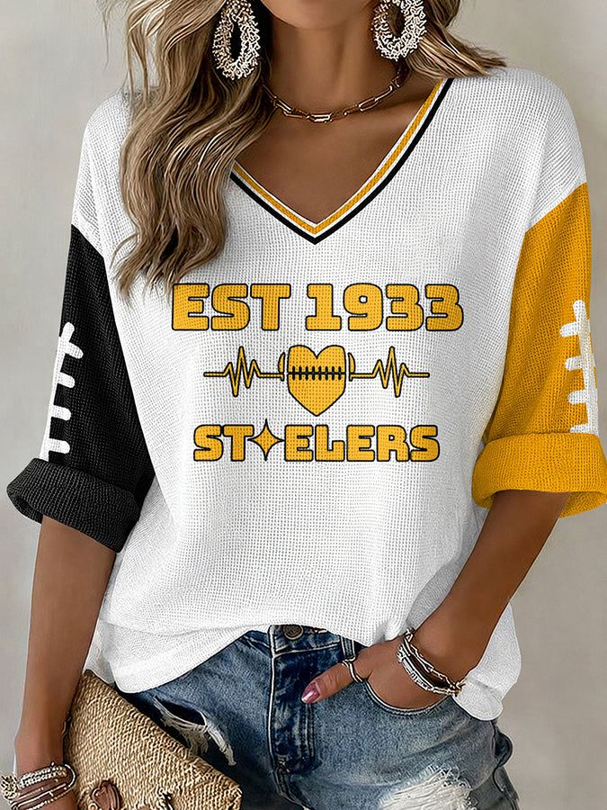 Women's Football Printed V-Neck T-Shirt